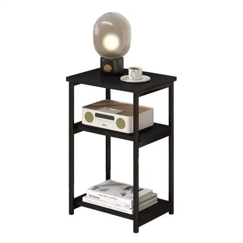 3 Tier End Table, Tall Side Table w/Metal Frame, Sofa Couch Tables w/Storage for Living Room, Night Stand Storage Shelf for Bedroom, Bathroom