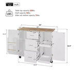 Isola da Cucina Mobile Nera con Piano in Legno di Gomma, 3 Cassetti, 2 Ripiani Estraibili, Porta Spezie, Porta Utensili