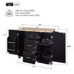 Isola da Cucina Mobile Nera con Piano in Legno di Gomma, 3 Cassetti, 2 Ripiani Estraibili, Porta Spezie, Porta Utensili