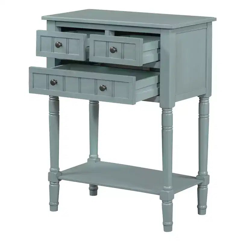 Consolle piccola retrò con cassetti e ripiano inferiore, tavolo da ingresso in legno stile rustico con portaoggetti, tavolino sottile in legno per ingresso