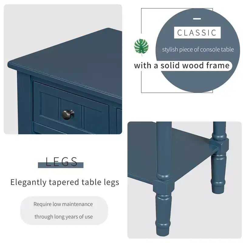 Consolle piccola retrò con cassetti e ripiano inferiore, tavolo da ingresso in legno stile rustico con portaoggetti, tavolino sottile in legno per ingresso