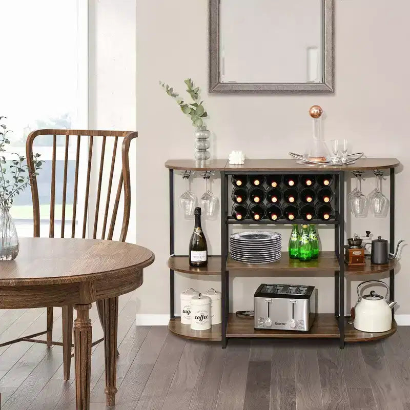 Tavolo da scaffale per caffè con mobile bar e porta bicchieri, porta liquori indipendente