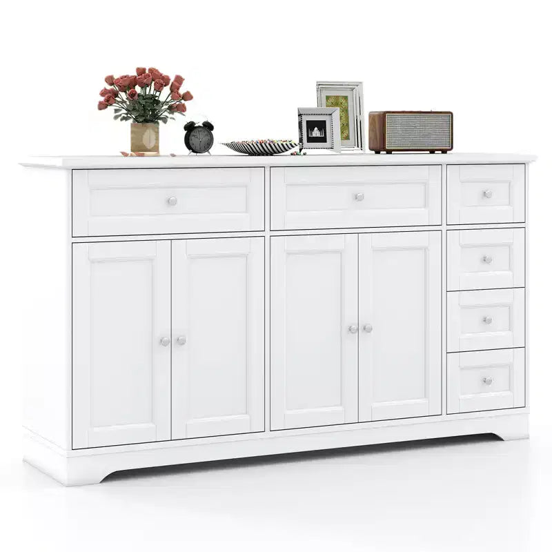 Costway 59 Large Storage Cabinet Buffet Sideboard w/ 4 Doors & 6 Drawers White