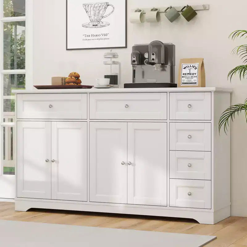 59 Mobile Credenza/Buffet da Soggiorno con 4 Ante e 6 Cassetti Bianco