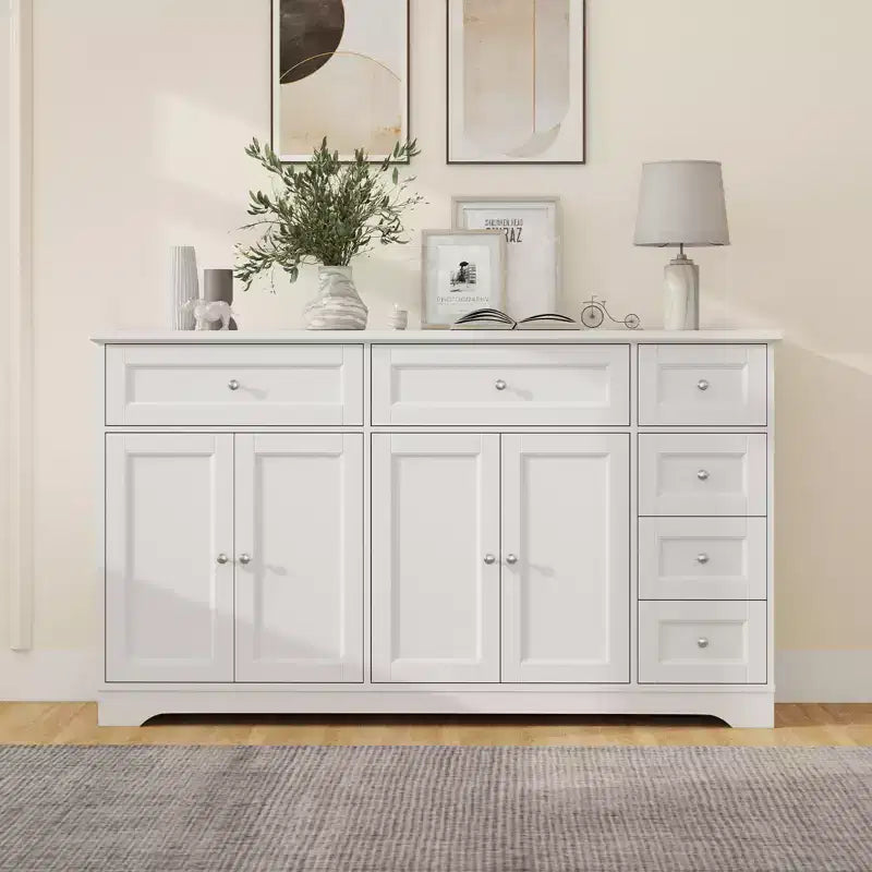 59 Mobile Credenza/Buffet da Soggiorno con 4 Ante e 6 Cassetti Bianco