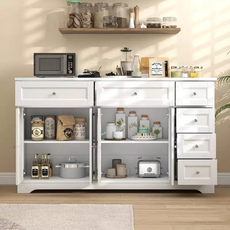 59 Mobile Credenza/Buffet da Soggiorno con 4 Ante e 6 Cassetti Bianco