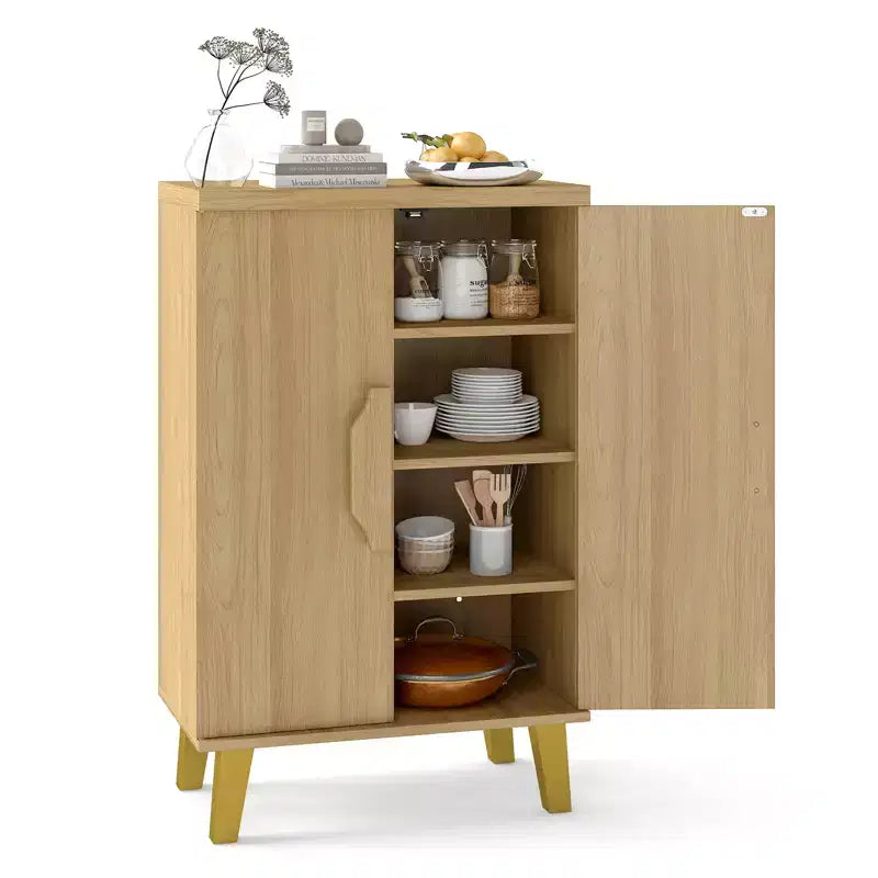 Credenza Buffet Mobile Contenitore con Ante Doppie e 3 Ripiani Staccabili