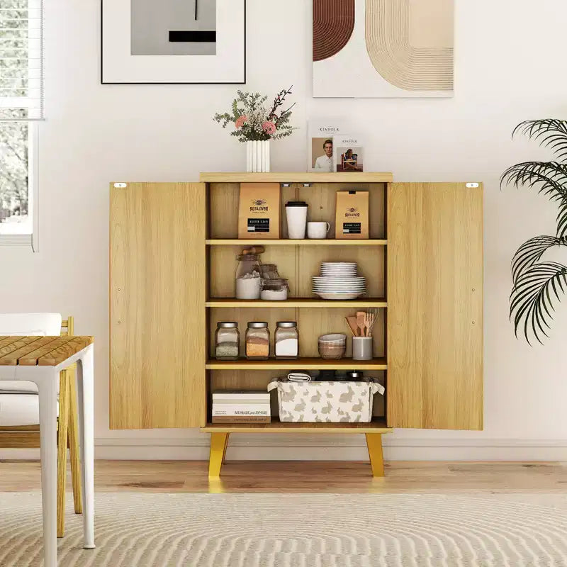 Credenza Buffet Mobile Contenitore con Ante Doppie e 3 Ripiani Staccabili