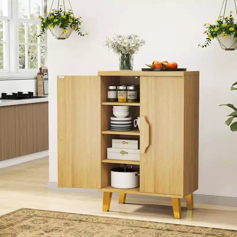 Credenza Buffet Mobile Contenitore con Ante Doppie e 3 Ripiani Staccabili