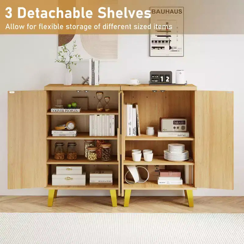 Credenza Buffet Mobile Contenitore con Ante Doppie e 3 Ripiani Staccabili