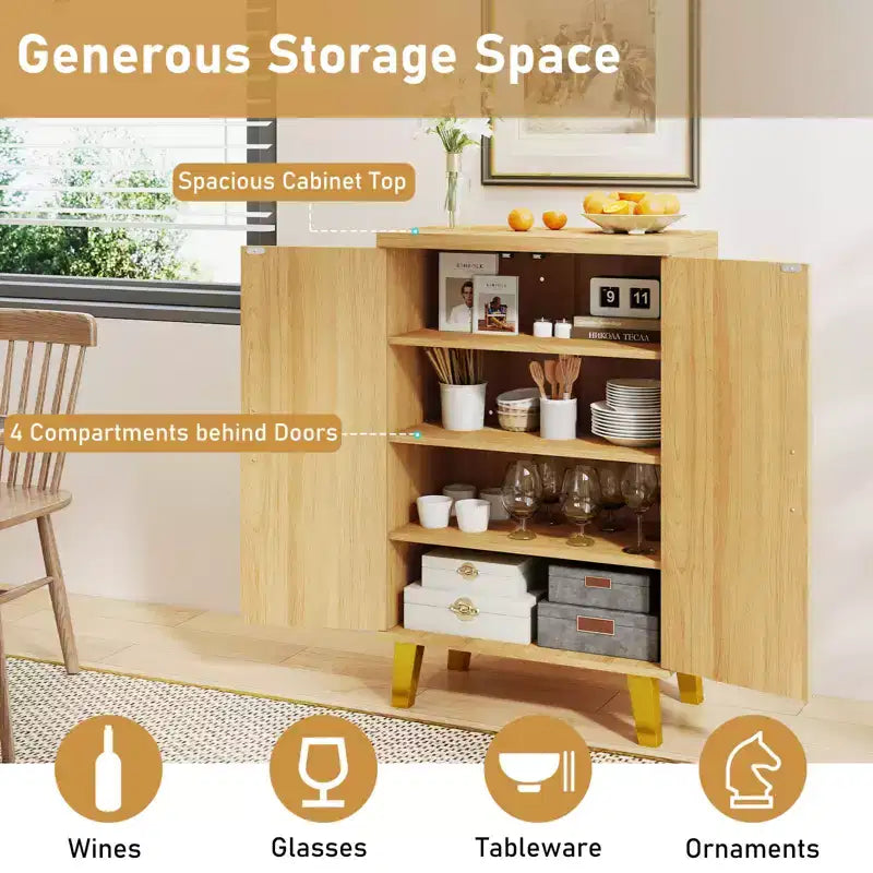 Credenza Buffet Mobile Contenitore con Ante Doppie e 3 Ripiani Staccabili