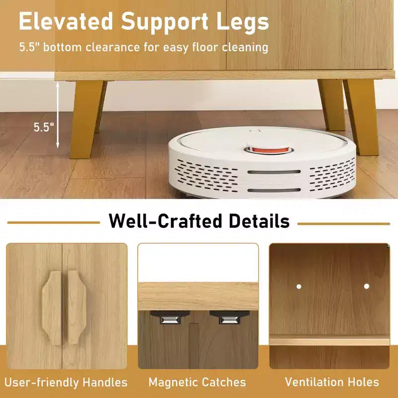 Credenza Buffet Mobile Contenitore con Ante Doppie e 3 Ripiani Staccabili