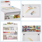 Tavolo artistico con 2 sedie, scrivania per attività creative in legno con ampi ripiani portaoggetti per scrivere e disegnare, bianco