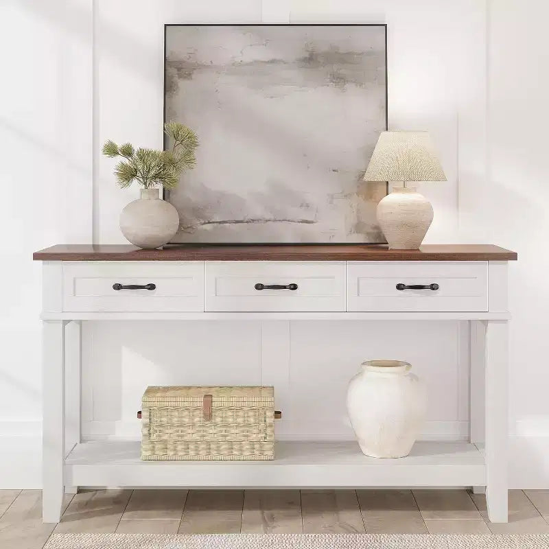 Entryway Table, Console Table with 3 Storage Drawers, 3 Tier Farmhouse Wooden Sofa Table, Hallway Tables for Entryway, Living Room