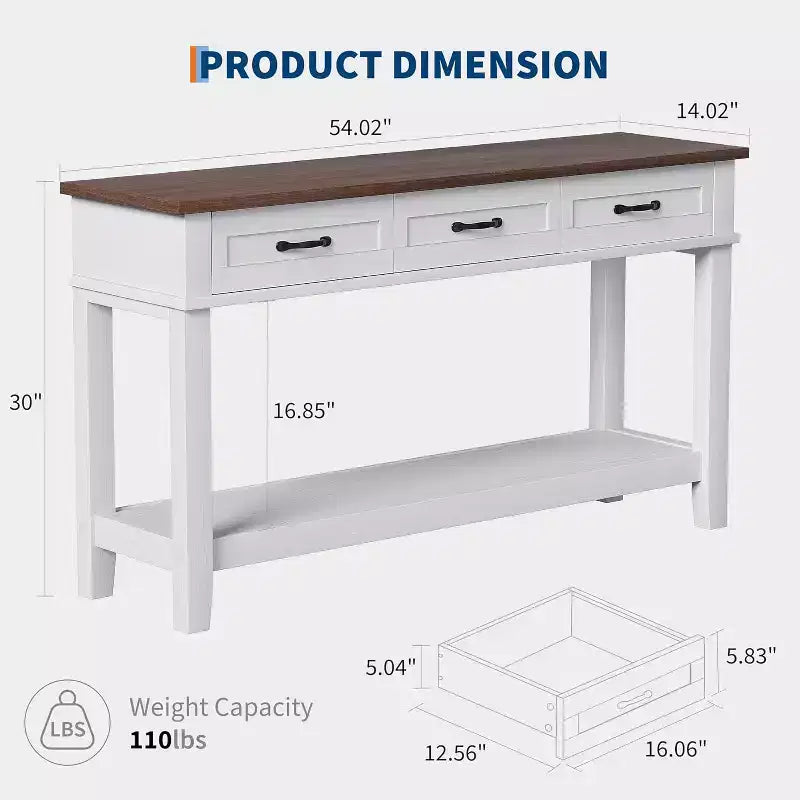 Tavolino da ingresso, Tavolo Consolle con 3 Cassetti Contenitori, Tavolino da divano in legno in stile rustico a 3 ripiani, Tavoli da corridoio per ingresso, Salotto