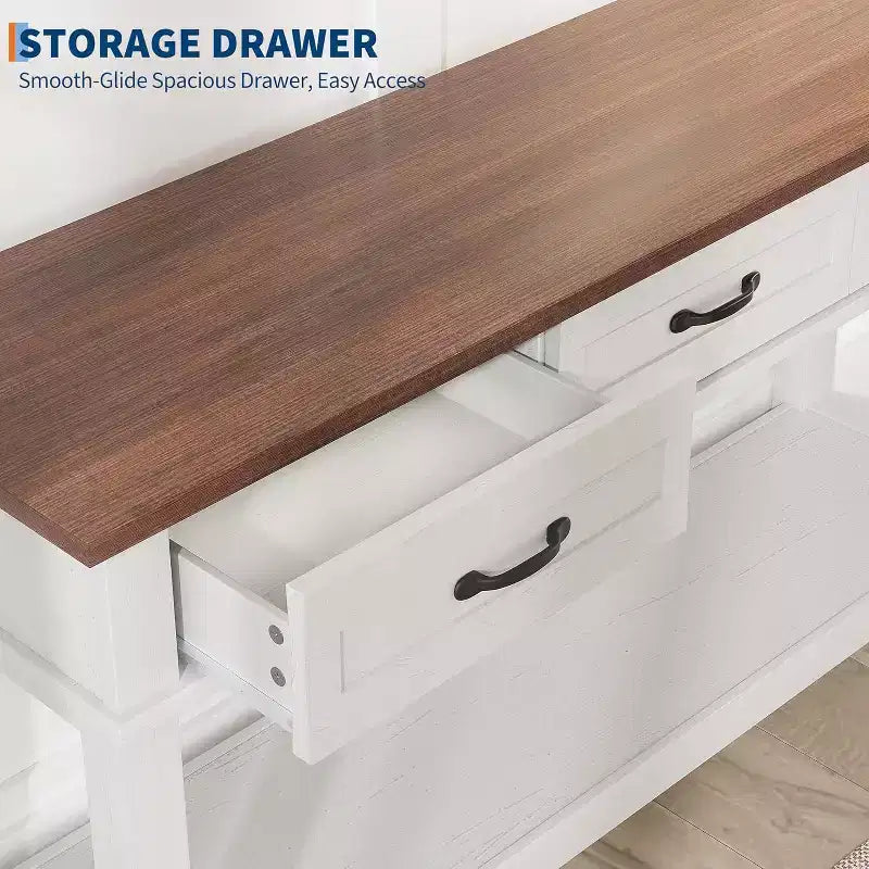 Tavolino da ingresso, Tavolo Consolle con 3 Cassetti Contenitori, Tavolino da divano in legno in stile rustico a 3 ripiani, Tavoli da corridoio per ingresso, Salotto