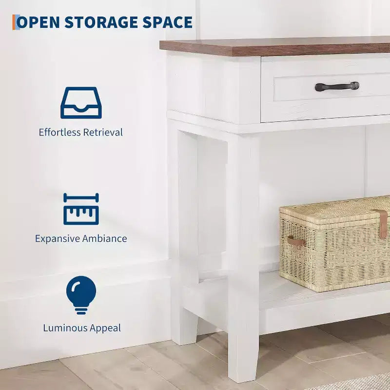 Tavolino da ingresso, Tavolo Consolle con 3 Cassetti Contenitori, Tavolino da divano in legno in stile rustico a 3 ripiani, Tavoli da corridoio per ingresso, Salotto