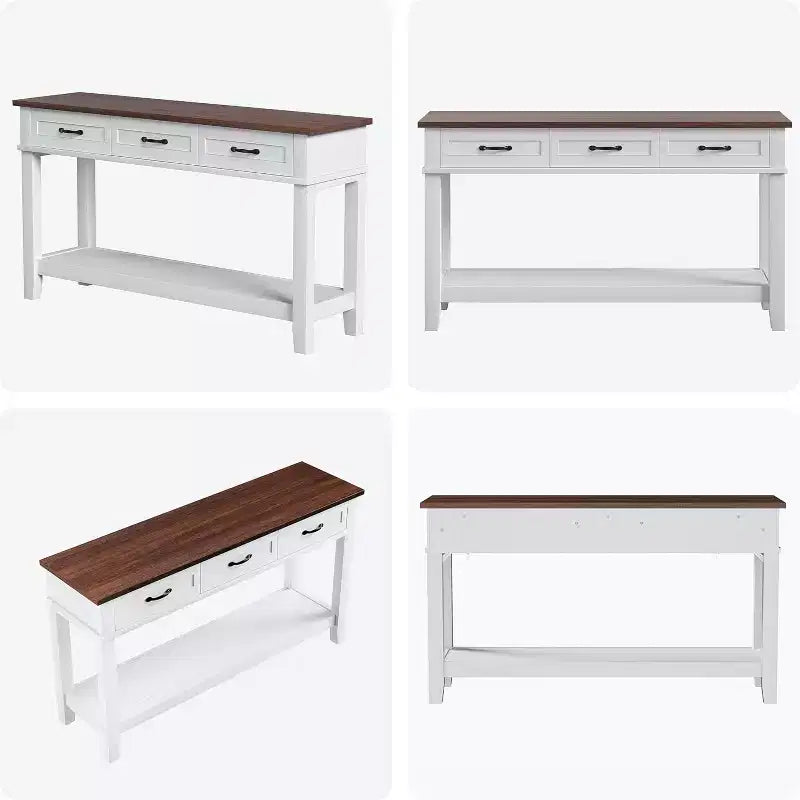 Tavolino da ingresso, Tavolo Consolle con 3 Cassetti Contenitori, Tavolino da divano in legno in stile rustico a 3 ripiani, Tavoli da corridoio per ingresso, Salotto