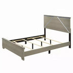 Letto Queen, testiera a pannelli con LED, legno grigio anticato, stile moderno