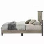 Letto Queen, testiera a pannelli con LED, legno grigio anticato, stile moderno