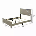 Letto Queen, testiera a pannelli con LED, legno grigio anticato, stile moderno