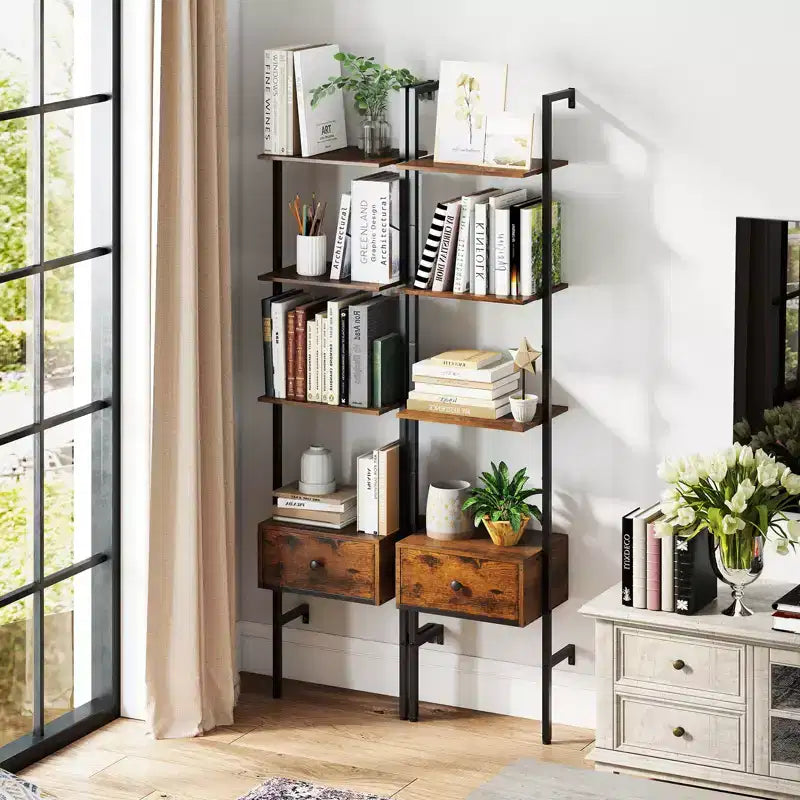 Scrivania per Computer con Libreria Integrata, Quercia Invecchiata e Nera