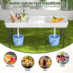 Tavolo refrigerato pieghevole da 5 FT con doppio lavello, gonna staccabile per tavolo