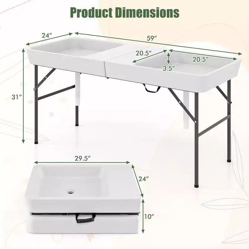 Tavolo refrigerato pieghevole da 5 FT con doppio lavello, gonna staccabile per tavolo