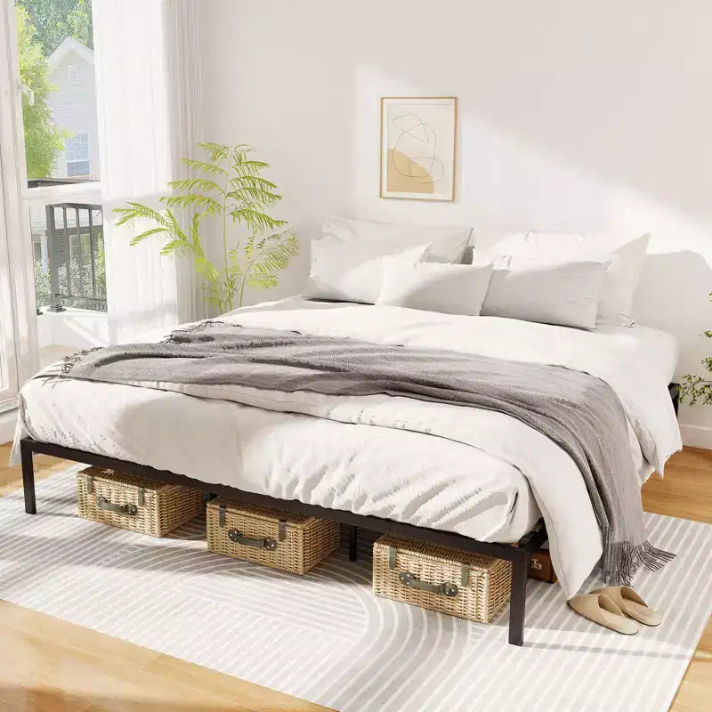 Struttura Letto Matrimoniale King Size in Metallo con Doghe di Supporto Robuste e Base per Materasso