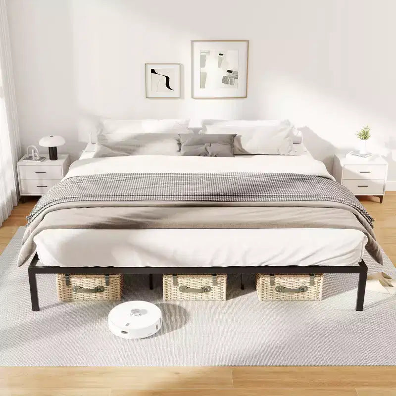 Struttura Letto Matrimoniale King Size in Metallo con Doghe di Supporto Robuste e Base per Materasso