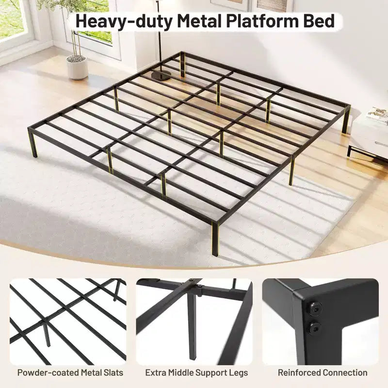 Struttura Letto Matrimoniale King Size in Metallo con Doghe di Supporto Robuste e Base per Materasso