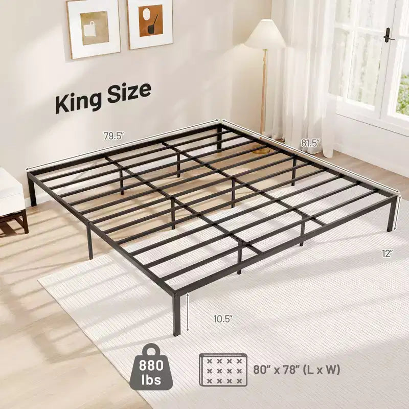 Struttura Letto Matrimoniale King Size in Metallo con Doghe di Supporto Robuste e Base per Materasso