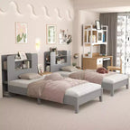 Struttura Letto Singolo con Piattaforma in Legno per Bambini con Testiera a Libreria