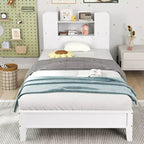 Struttura Letto Singolo con Piattaforma in Legno per Bambini con Testiera a Libreria