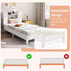 Struttura Letto Singolo con Piattaforma in Legno per Bambini con Testiera a Libreria