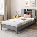Struttura Letto Singolo con Piattaforma in Legno per Bambini con Testiera a Libreria
