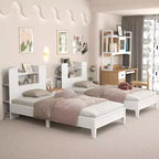 Struttura Letto Singolo con Piattaforma in Legno per Bambini con Testiera a Libreria