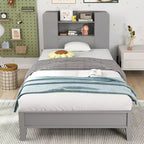 Struttura Letto Singolo con Piattaforma in Legno per Bambini con Testiera a Libreria