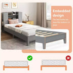 Struttura Letto Singolo con Piattaforma in Legno per Bambini con Testiera a Libreria