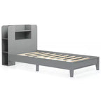 Costway Twin Size Bed Frame Wooden Platform Bed Kids Bed Frame w/ Bookcase Headboard