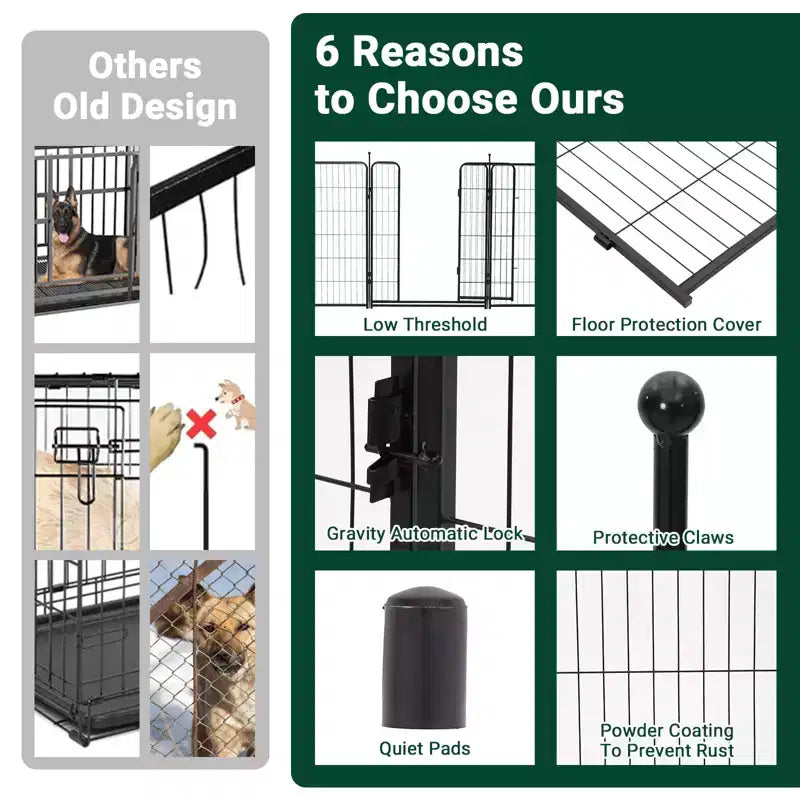 Box per cani, Box per animali domestici - Recinto da esercizio per animali domestici in metallo resistente per interni/esterni con ampia porta e soglia bassa, portatile per camper, campeggio, giardino
