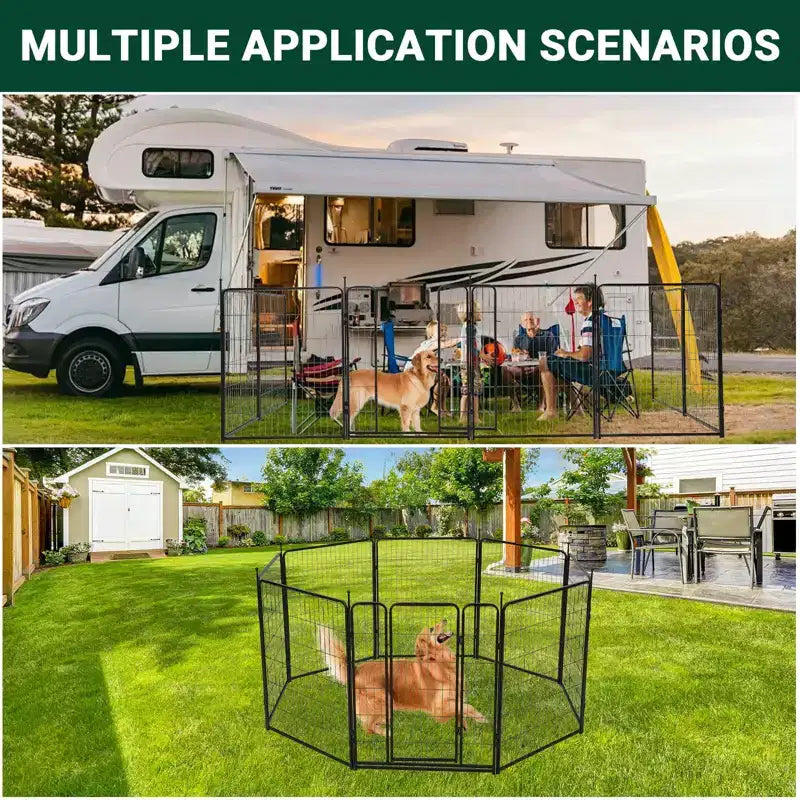 Box per cani, Box per animali domestici - Recinto da esercizio per animali domestici in metallo resistente per interni/esterni con ampia porta e soglia bassa, portatile per camper, campeggio, giardino