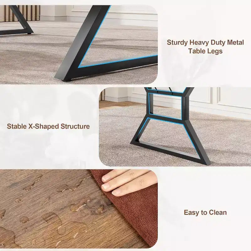 Tavolo da pranzo lungo industriale da 70,9 pollici stile farmhouse per 6-8 persone, piano in legno ingegnerizzato e struttura in ferro, design a intaglio per cucina, sala da pranzo