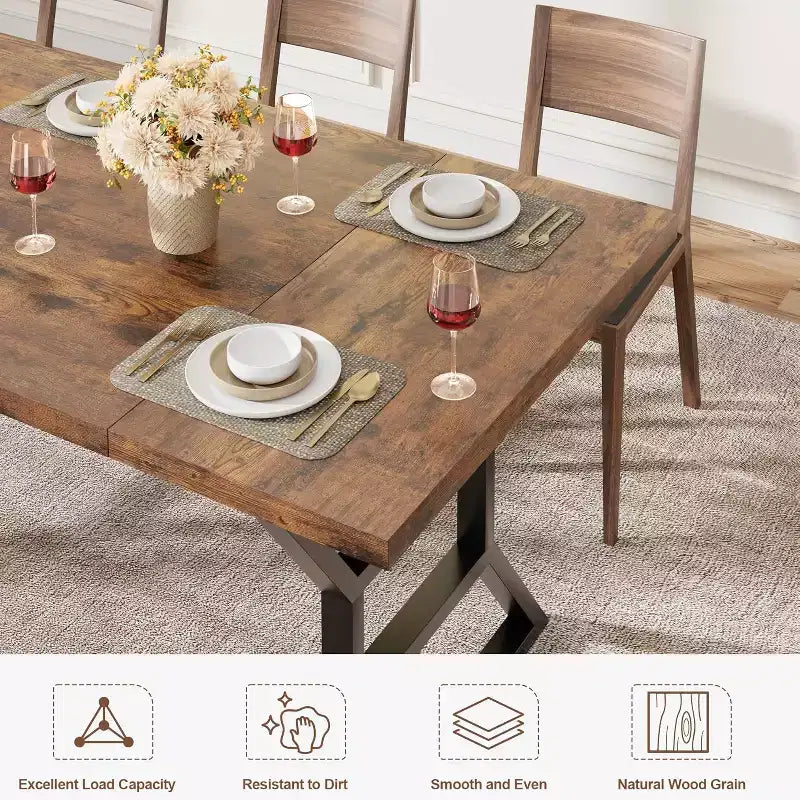 Tavolo da pranzo lungo industriale da 70,9 pollici stile farmhouse per 6-8 persone, piano in legno ingegnerizzato e struttura in ferro, design a intaglio per cucina, sala da pranzo