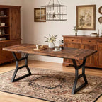 Tavolo da pranzo lungo industriale da 70,9 pollici stile farmhouse per 6-8 persone, piano in legno ingegnerizzato e struttura in ferro, design a intaglio per cucina, sala da pranzo