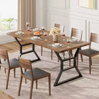 Tavolo da pranzo lungo industriale da 70,9 pollici stile farmhouse per 6-8 persone, piano in legno ingegnerizzato e struttura in ferro, design a intaglio per cucina, sala da pranzo