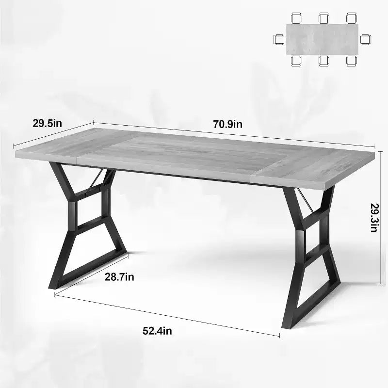Tavolo da pranzo lungo industriale da 70,9 pollici stile farmhouse per 6-8 persone, piano in legno ingegnerizzato e struttura in ferro, design a intaglio per cucina, sala da pranzo