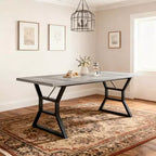 Tavolo da pranzo lungo industriale da 70,9 pollici stile farmhouse per 6-8 persone, piano in legno ingegnerizzato e struttura in ferro, design a intaglio per cucina, sala da pranzo