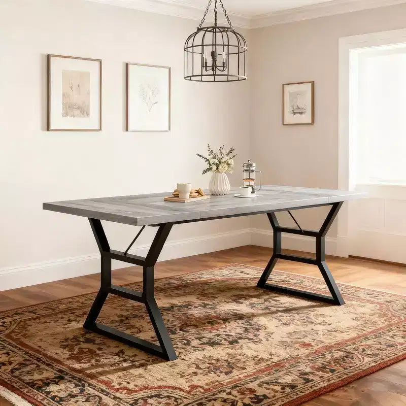 Tavolo da pranzo lungo industriale da 70,9 pollici stile farmhouse per 6-8 persone, piano in legno ingegnerizzato e struttura in ferro, design a intaglio per cucina, sala da pranzo