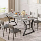 Tavolo da pranzo lungo industriale da 70,9 pollici stile farmhouse per 6-8 persone, piano in legno ingegnerizzato e struttura in ferro, design a intaglio per cucina, sala da pranzo